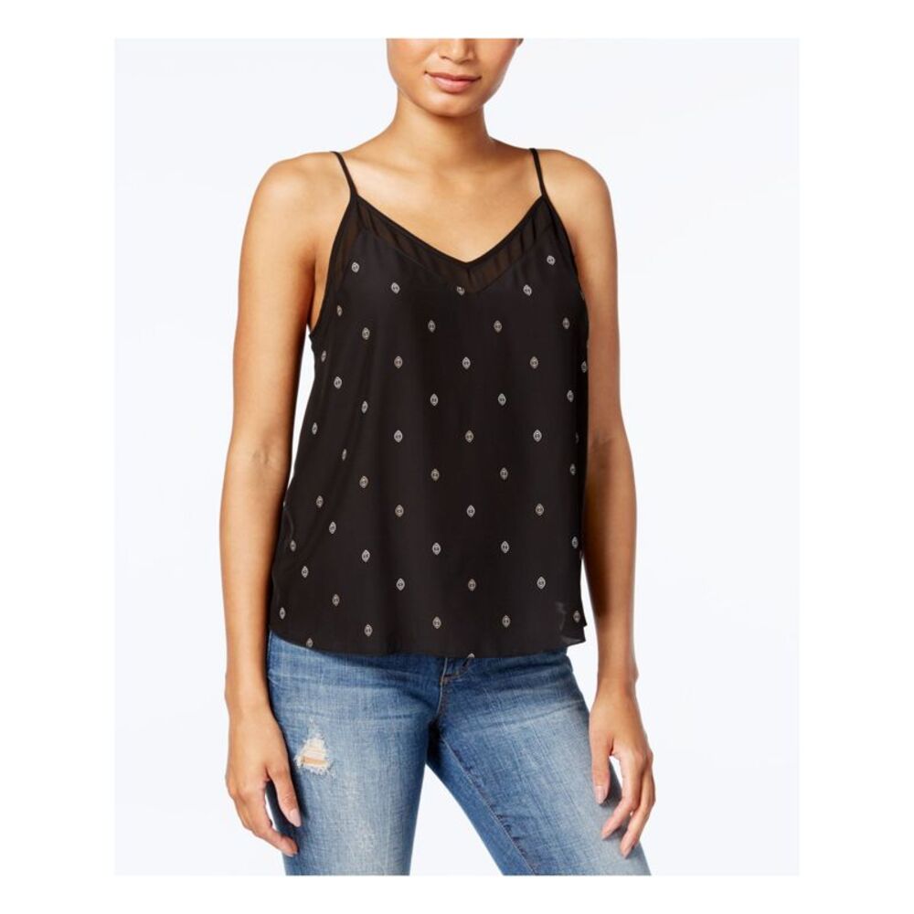 KENSIE Womens Black Eye Ball Spaghetti Strap V Neck Top Size: XS